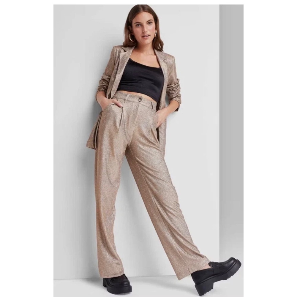 Wild Fable Metallic Bronze Sparkle Wide Leg Pleated Pants High‎ Rise New Size 17